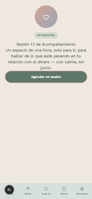 Pantalla para agendar tu Sesión 1:1 de acompañamiento