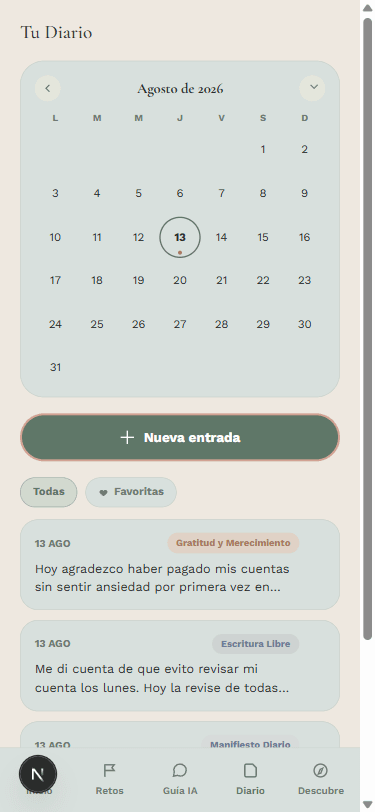 Calendario y entradas reales de tu Diario